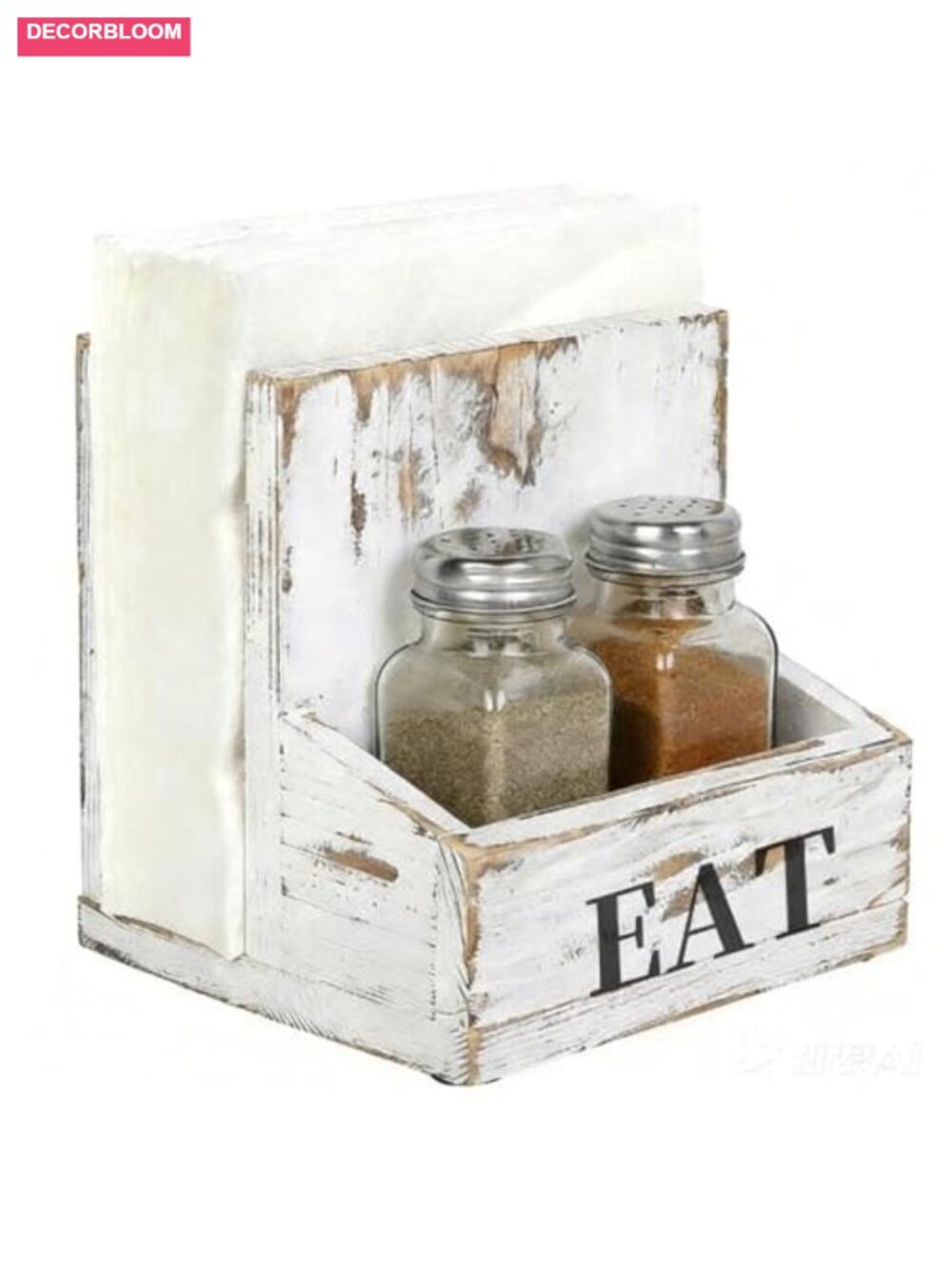 Wood Napkin Holder & Condiment Caddy with Salt & Pepper Shakers